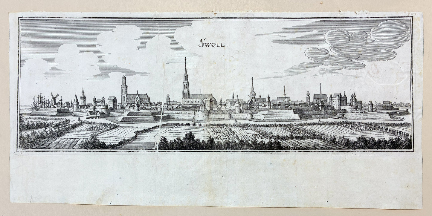 Antieke Kopergravure Zwolle (Swoll) - Matthäus Merian, ca. 1645
