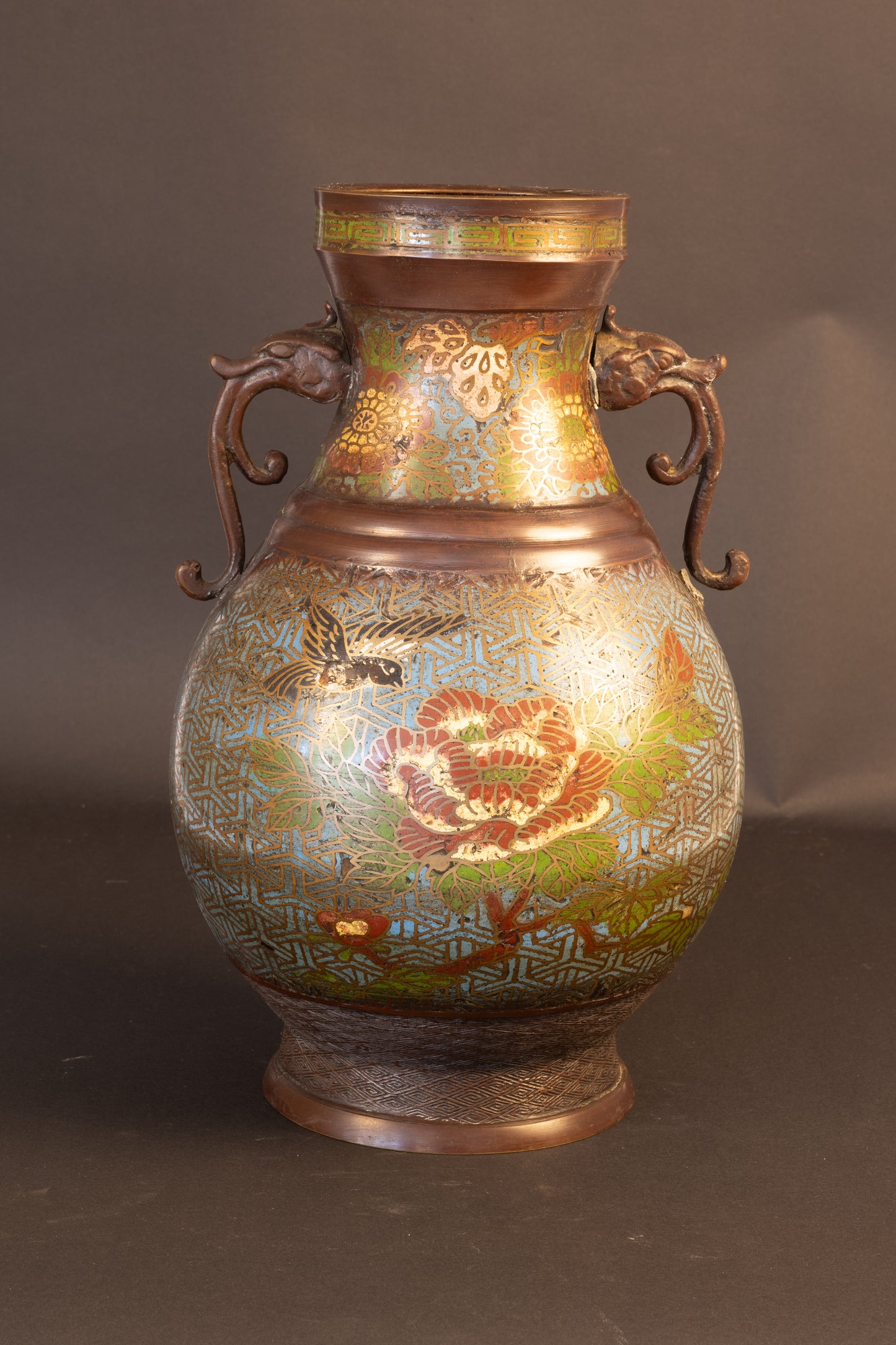 Antieke Japanse Cloisonné Vaas – Meiji-periode – 34 cm