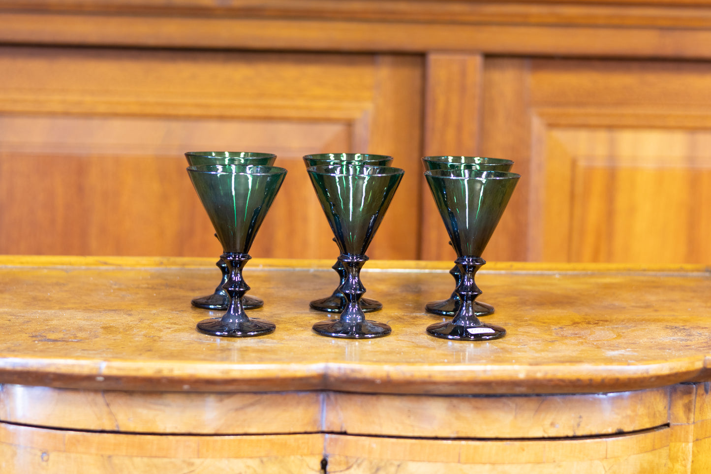 Set van 6 Antieke Groene Kelkglazen – Circa 1900