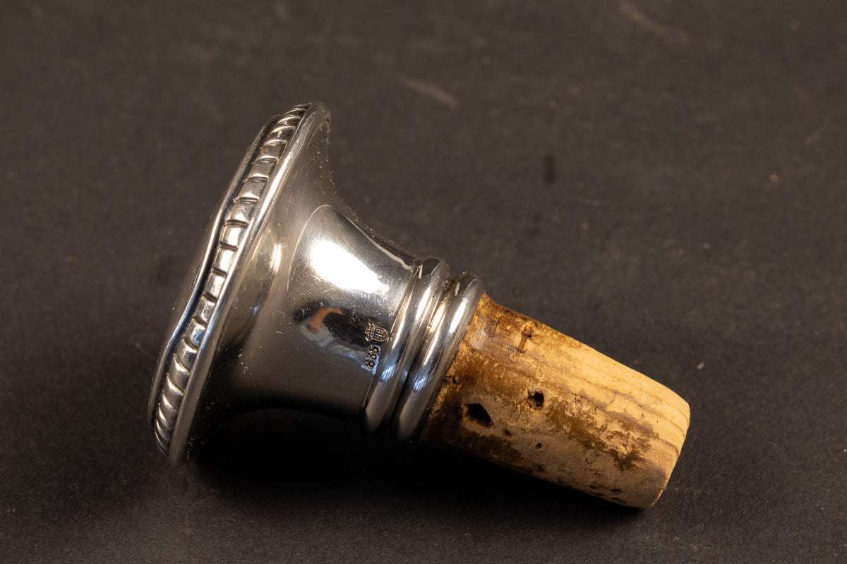 Klassieke tweedelige zilveren wijnschenker met kurk – 835/1000 zilver – Hermann Bauer