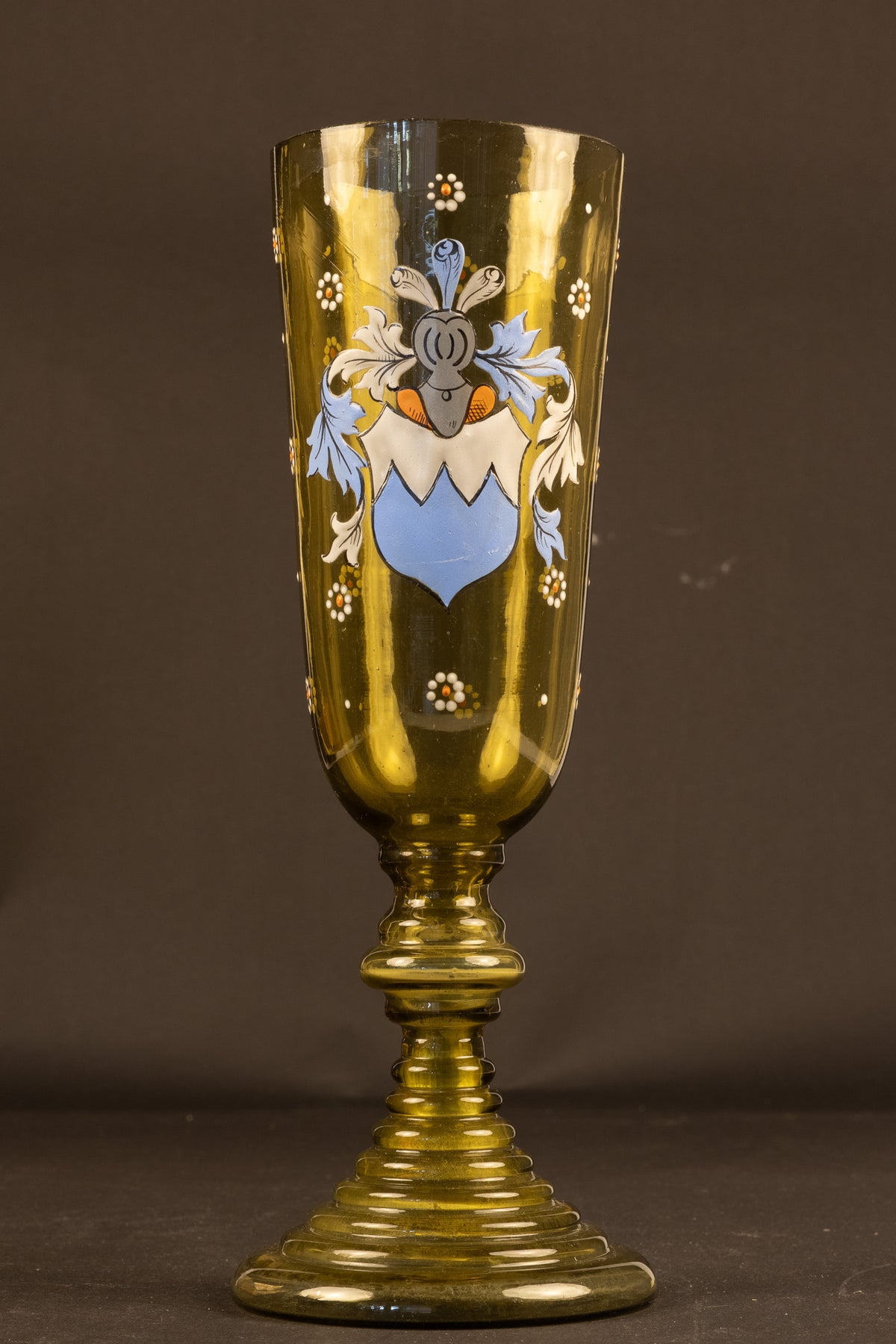 Antiker Historismus-Pokal aus Glas mit Wappen- & Emailmalerei – Deutschland / Böhmen, ca. 1880–1900