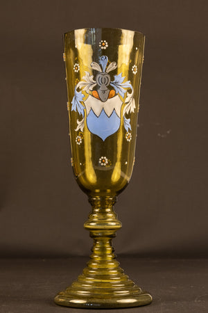 Antiker Historismus-Pokal aus Glas mit Wappen- & Emailmalerei – Deutschland / Böhmen, ca. 1880–1900