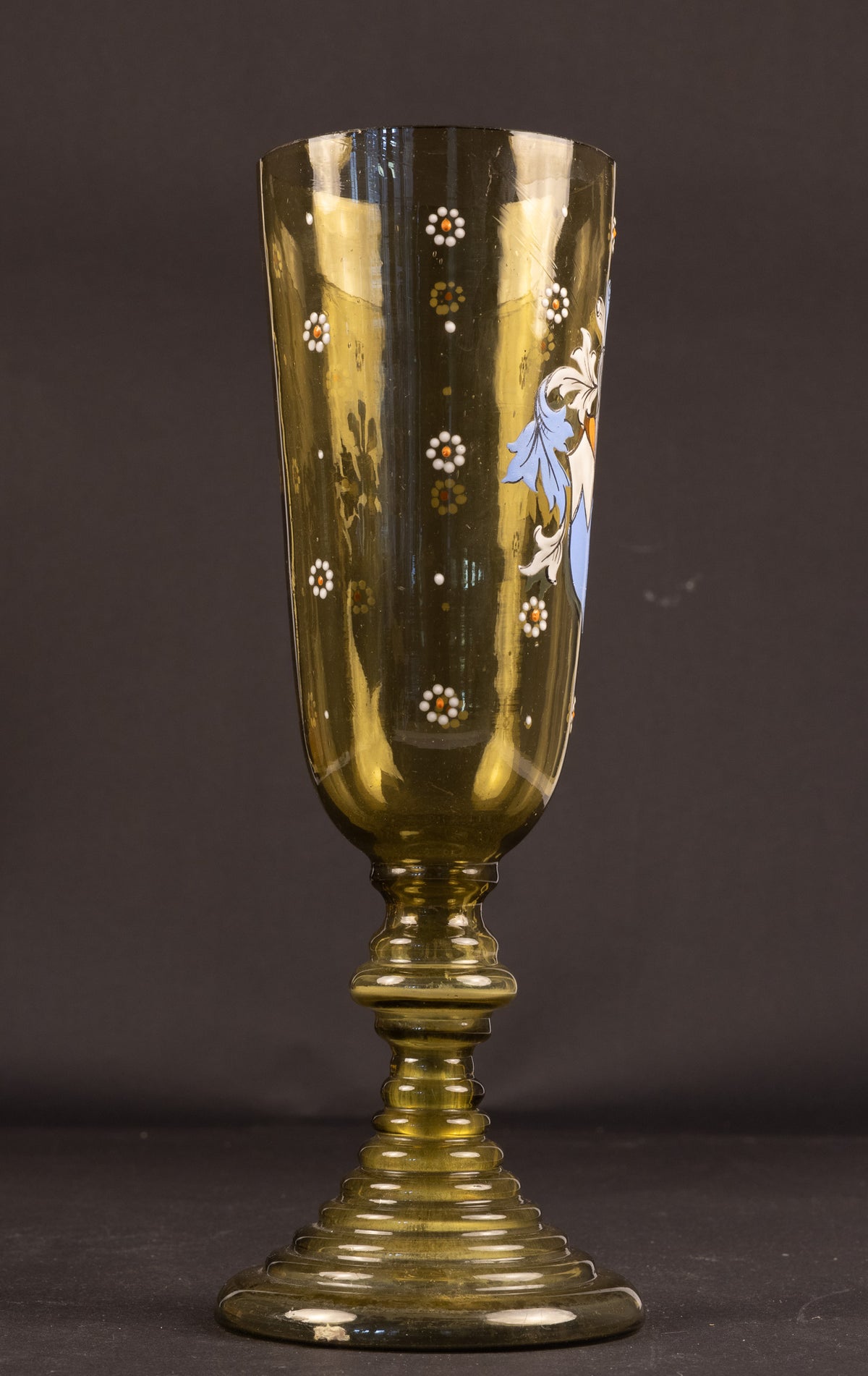 Antiker Historismus-Pokal aus Glas mit Wappen- & Emailmalerei – Deutschland / Böhmen, ca. 1880–1900