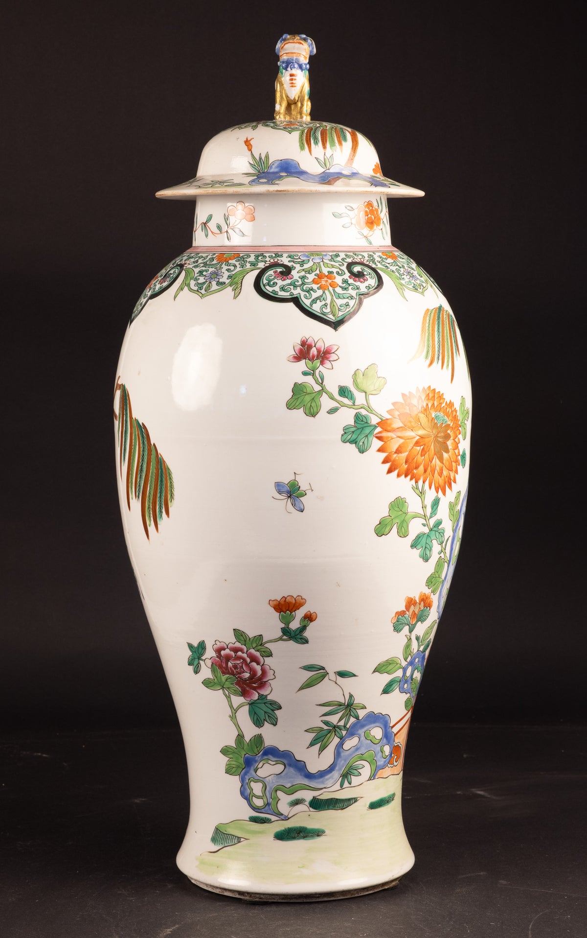 Große monumentale Famille-Rose-Balustervase mit Deckel – Edme Samson & Cie (Paris) – ca. 1880–1900