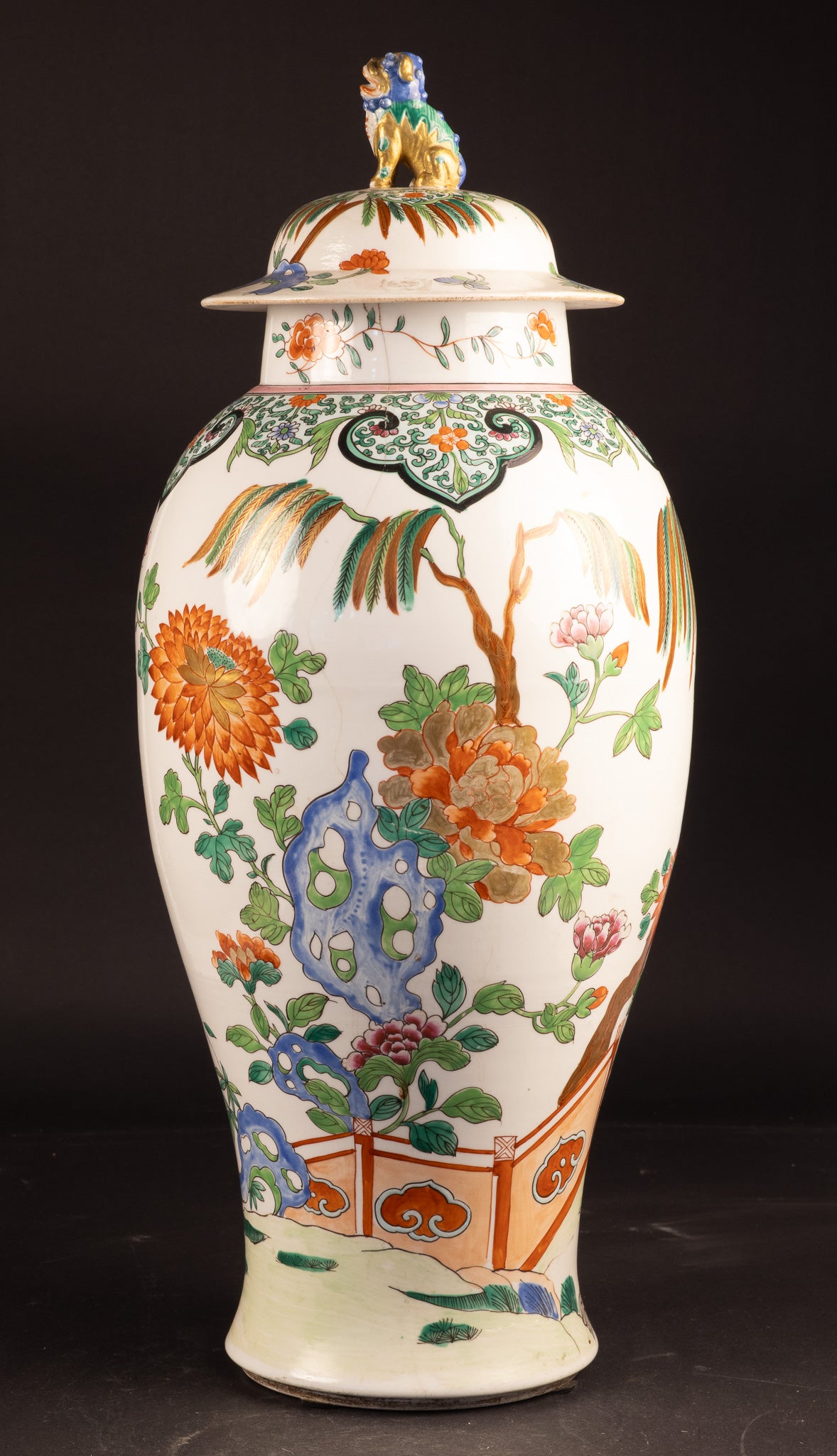Große monumentale Famille-Rose-Balustervase mit Deckel – Edme Samson & Cie (Paris) – ca. 1880–1900