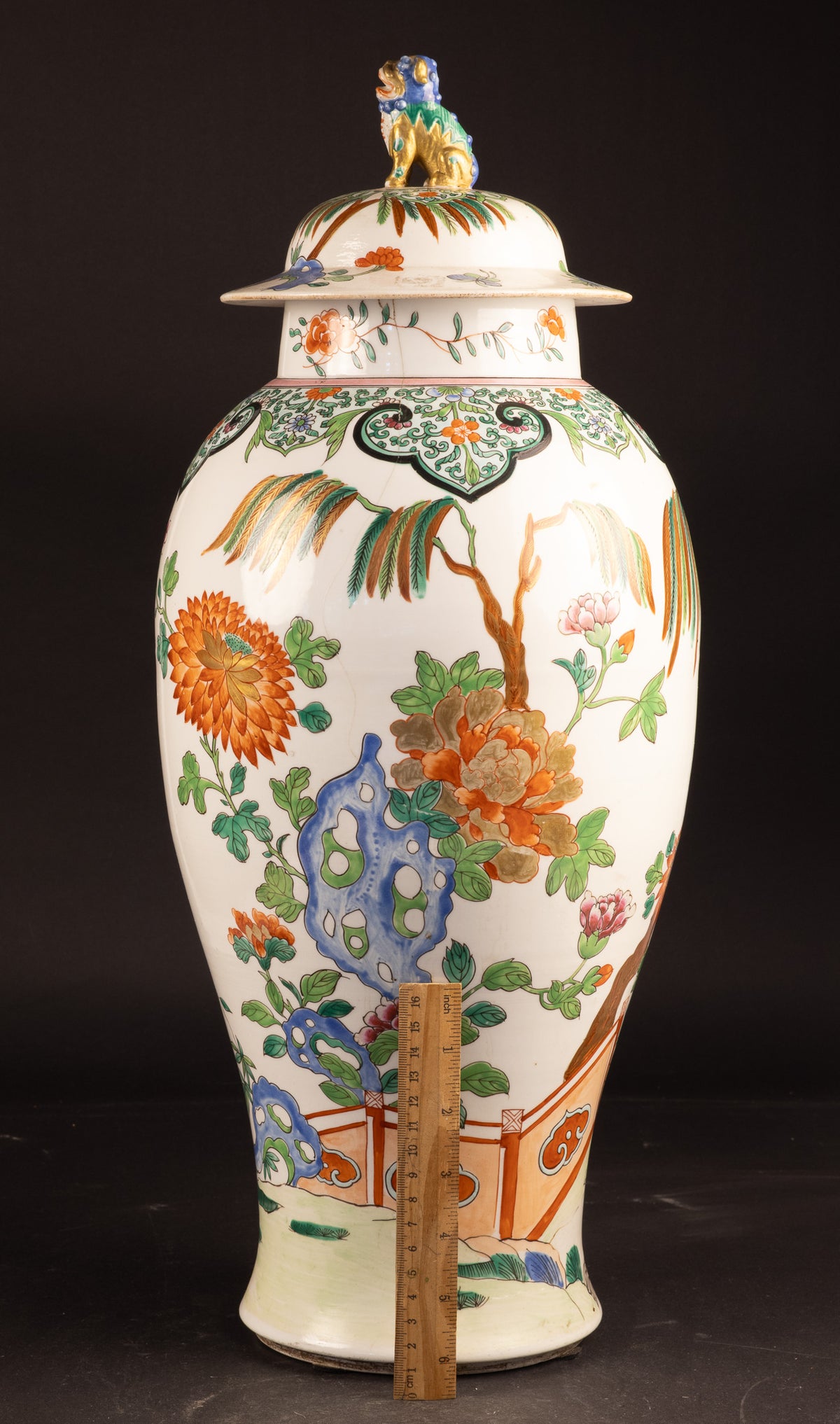 Große monumentale Famille-Rose-Balustervase mit Deckel – Edme Samson & Cie (Paris) – ca. 1880–1900