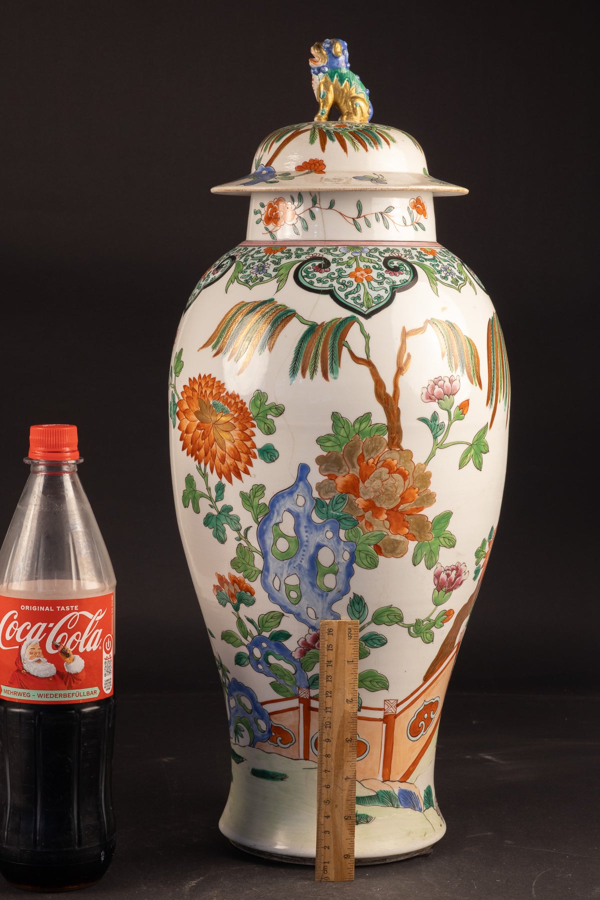 Große monumentale Famille-Rose-Balustervase mit Deckel – Edme Samson & Cie (Paris) – ca. 1880–1900