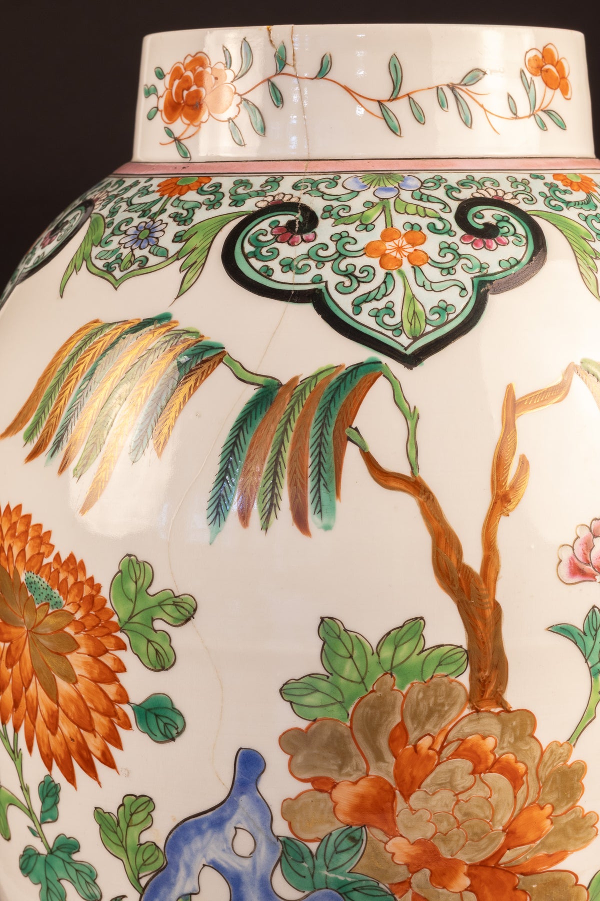 Große monumentale Famille-Rose-Balustervase mit Deckel – Edme Samson & Cie (Paris) – ca. 1880–1900