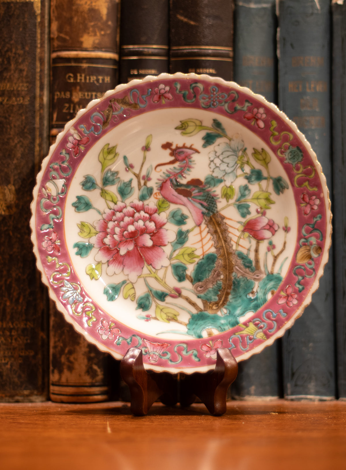 Vijfdelig Ensemble Chinees Peranakan / Nyonya Porselein – Feniks & Pioenroos – Guangxu (ca. 1890–1910)