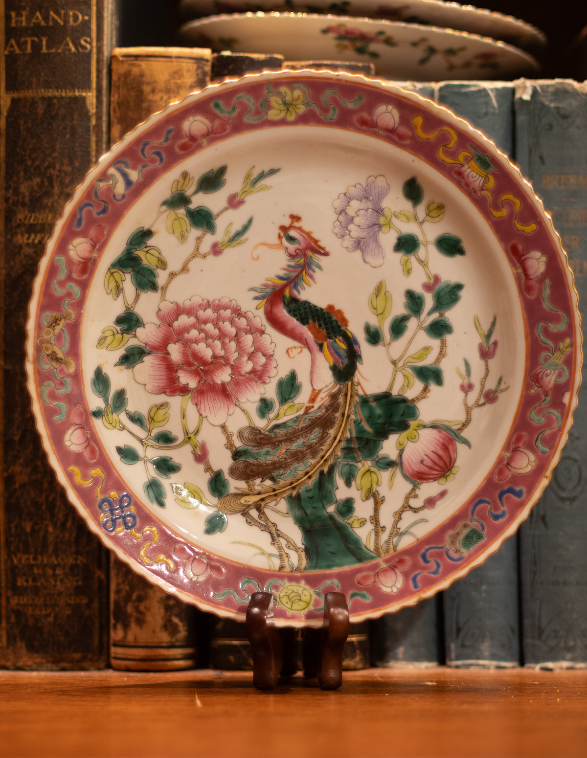 Vijfdelig Ensemble Chinees Peranakan / Nyonya Porselein – Feniks & Pioenroos – Guangxu (ca. 1890–1910)