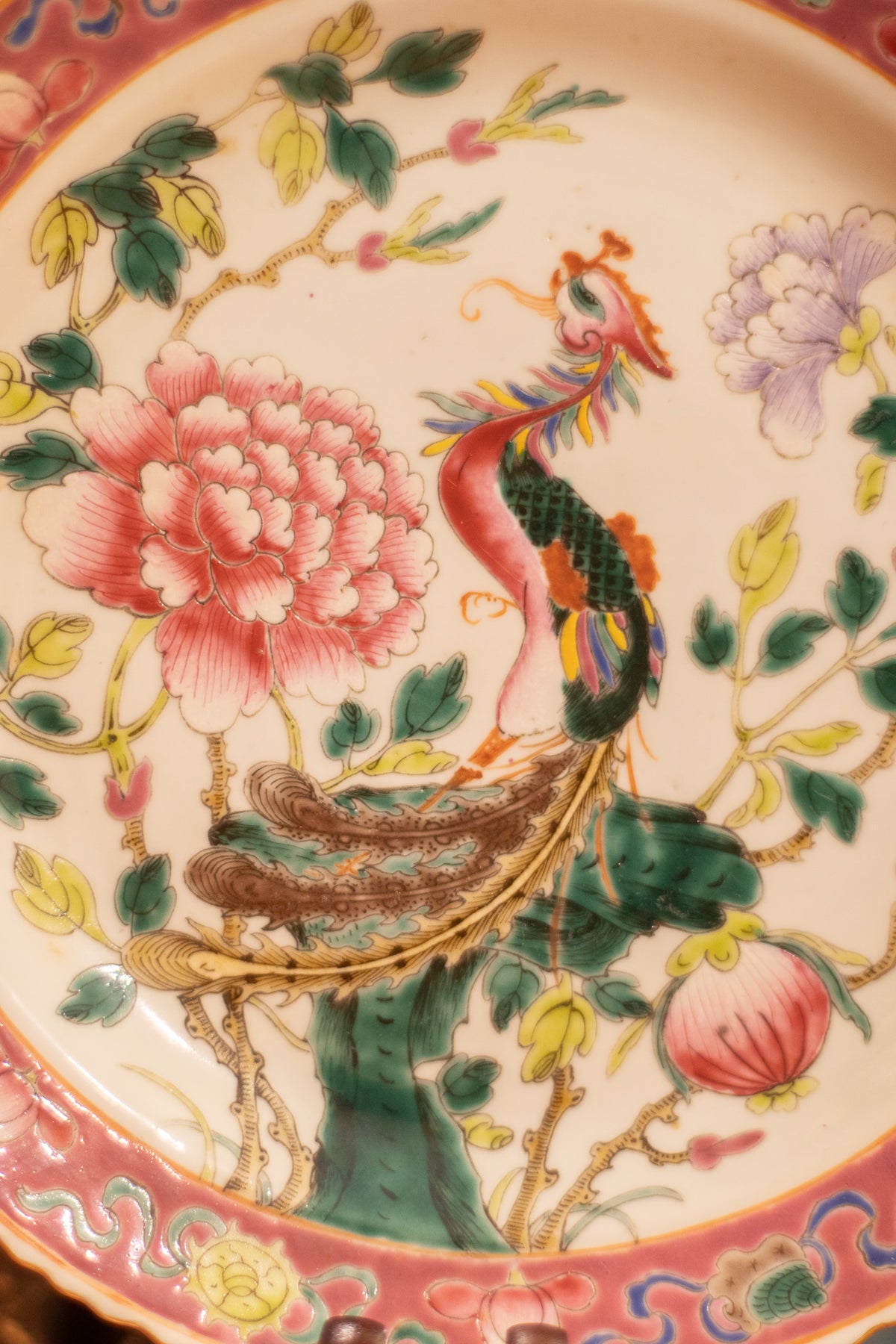 Vijfdelig Ensemble Chinees Peranakan / Nyonya Porselein – Feniks & Pioenroos – Guangxu (ca. 1890–1910)