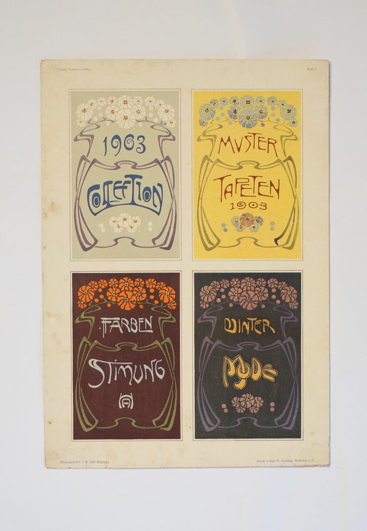 Antieke Jugendstil Lithografie: Muster & Tapeten (1903) – Origineel Grafiekblad