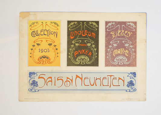 Antieke Lithografie: Saison Neuheiten (1903) – Jugendstil Portfolio-blad