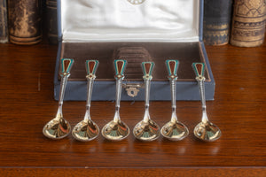 Antieke Set van 6 Russische Zilveren Cloisonné Emaille Theelepels – USSR