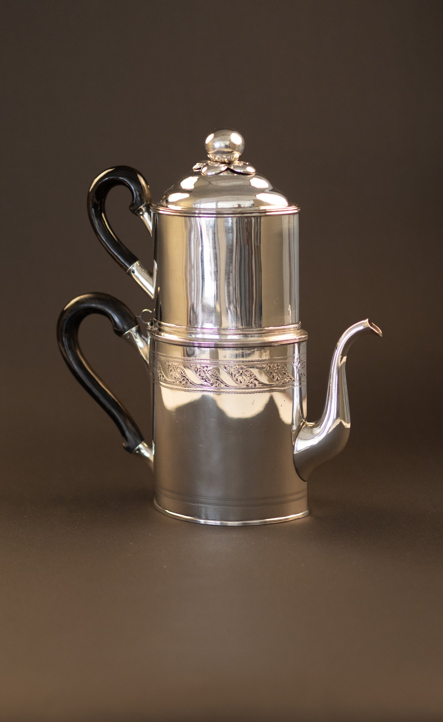 Exklusive antike Hamburger Silber-Kaffeefilterkanne – Johann Andreas Hölbeling (ca. 1795)