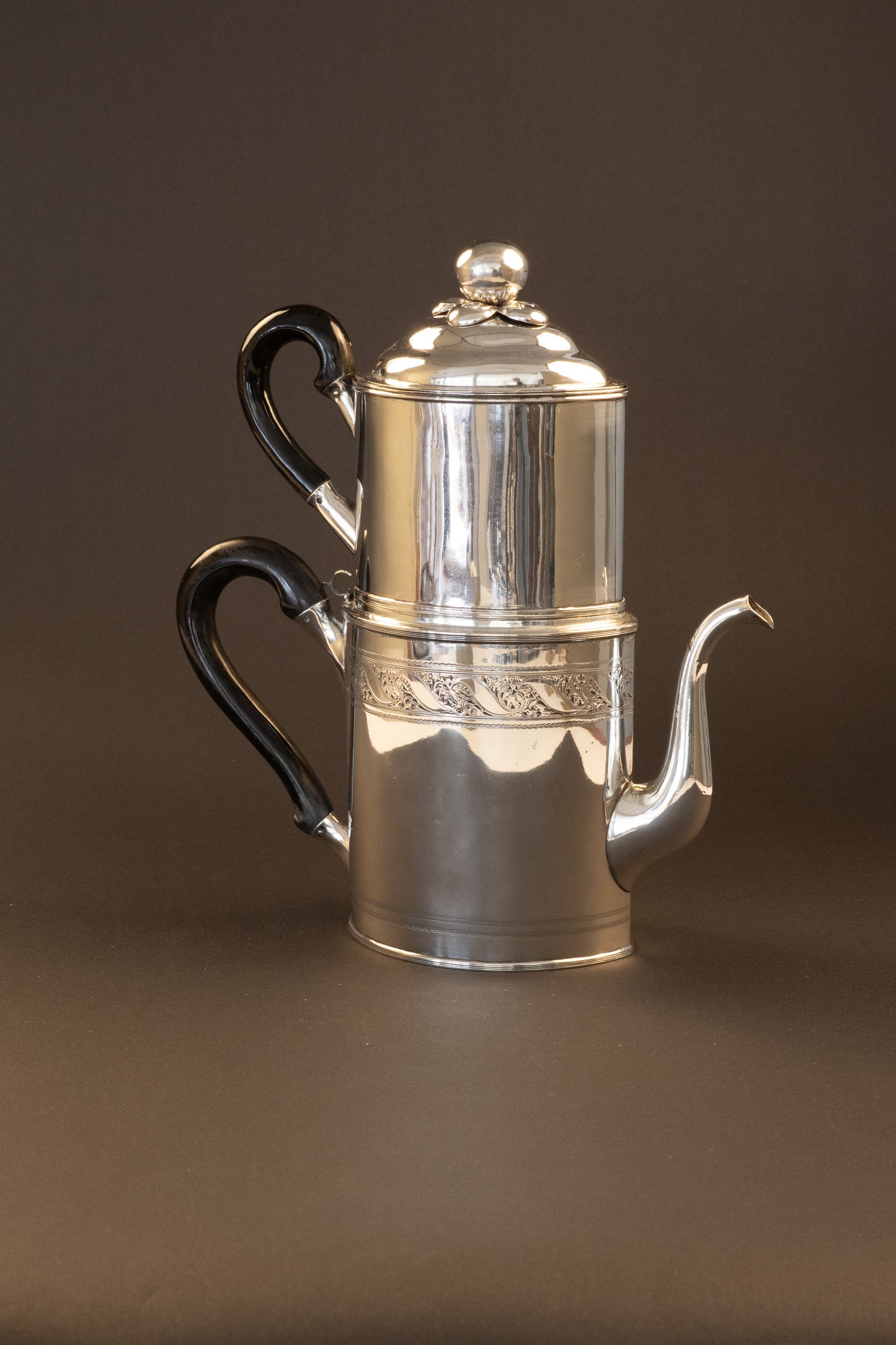 Exklusive antike Hamburger Silber-Kaffeefilterkanne – Johann Andreas Hölbeling (ca. 1795)