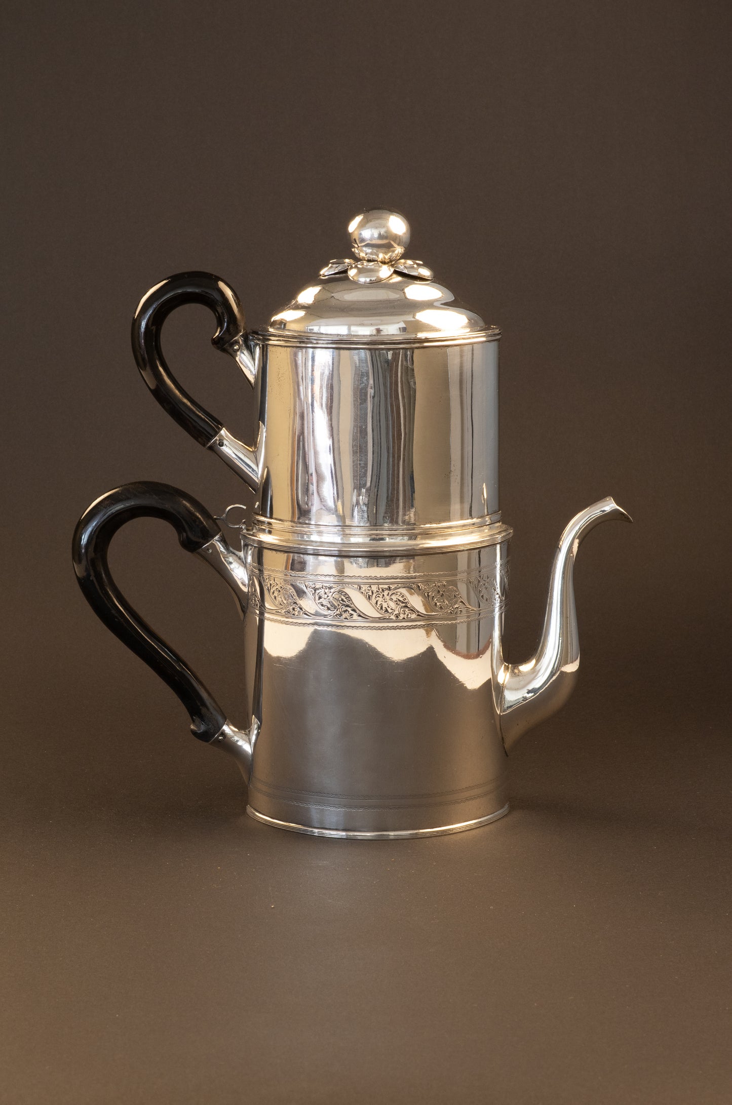 Exklusive antike Hamburger Silber-Kaffeefilterkanne – Johann Andreas Hölbeling (ca. 1795)