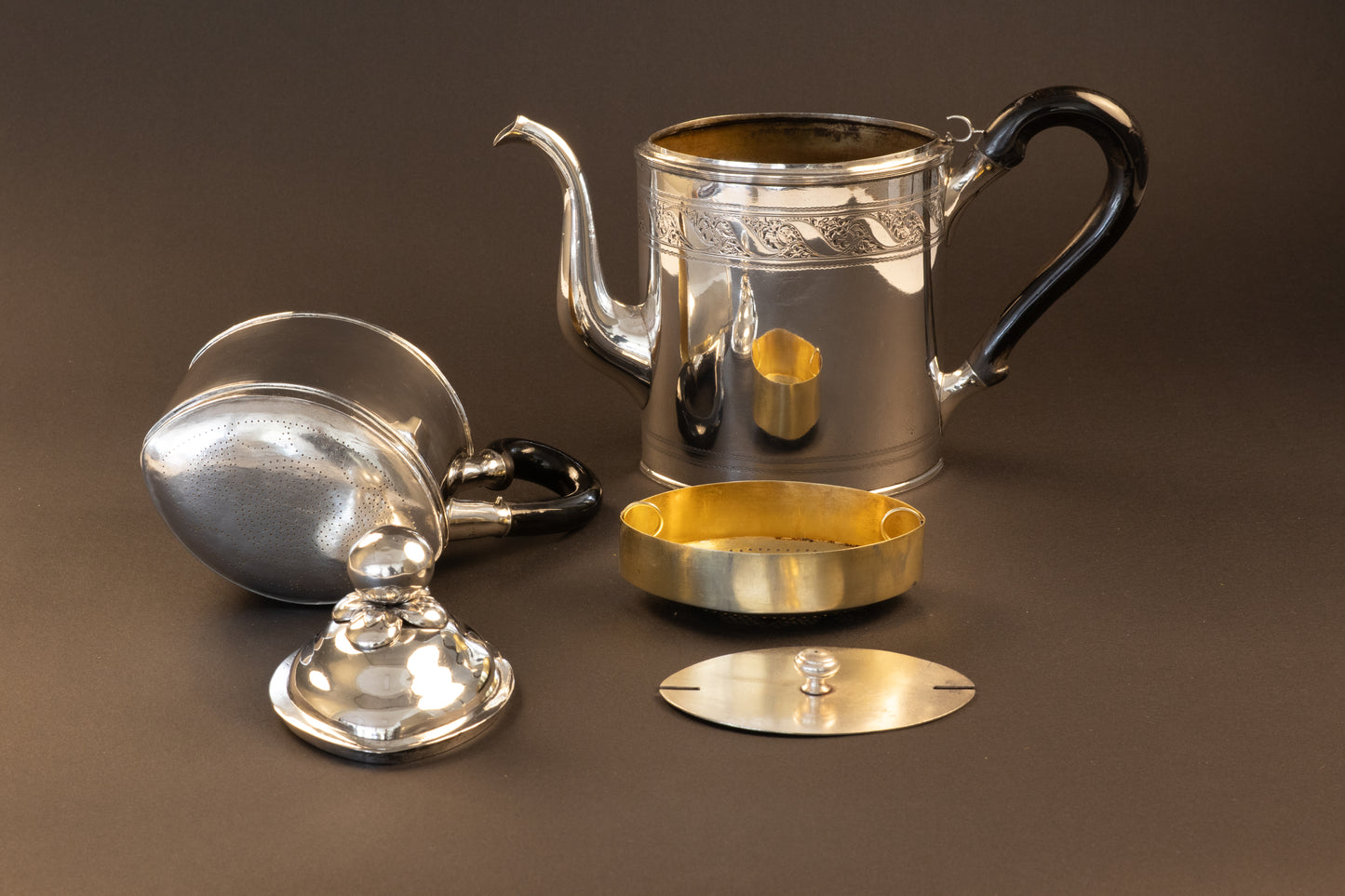 Exklusive antike Hamburger Silber-Kaffeefilterkanne – Johann Andreas Hölbeling (ca. 1795)