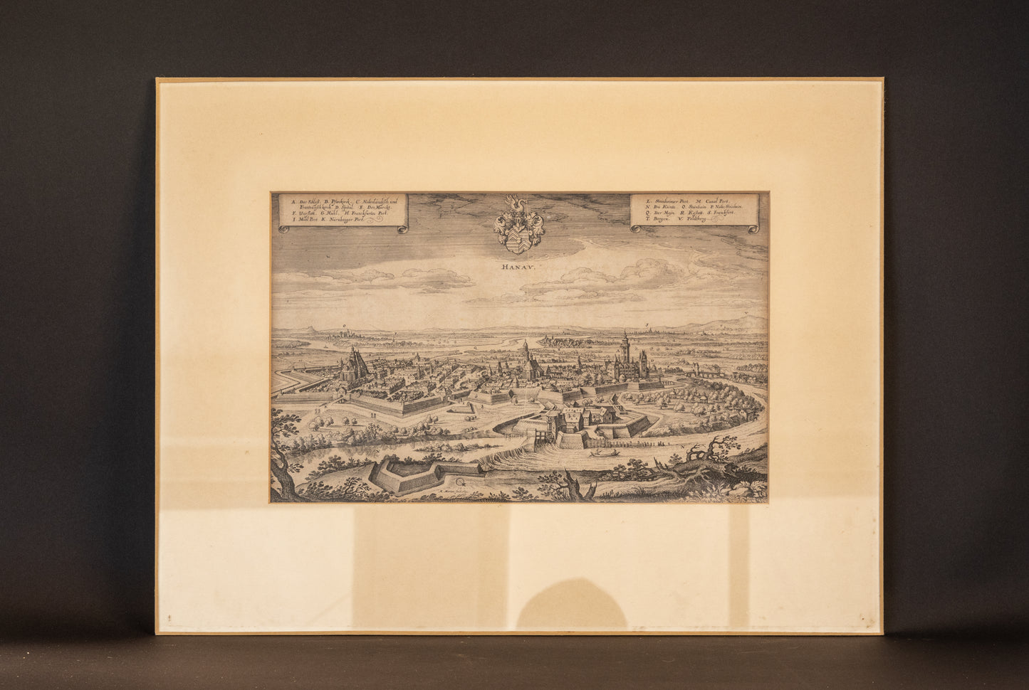 Antieke Kopergravure Hanau (1632) – Matthäus Merian de Oude