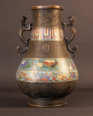 Antieke Japanse Meiji-stijl Cloisonné & Bronzen Vaas – ca. 1900
