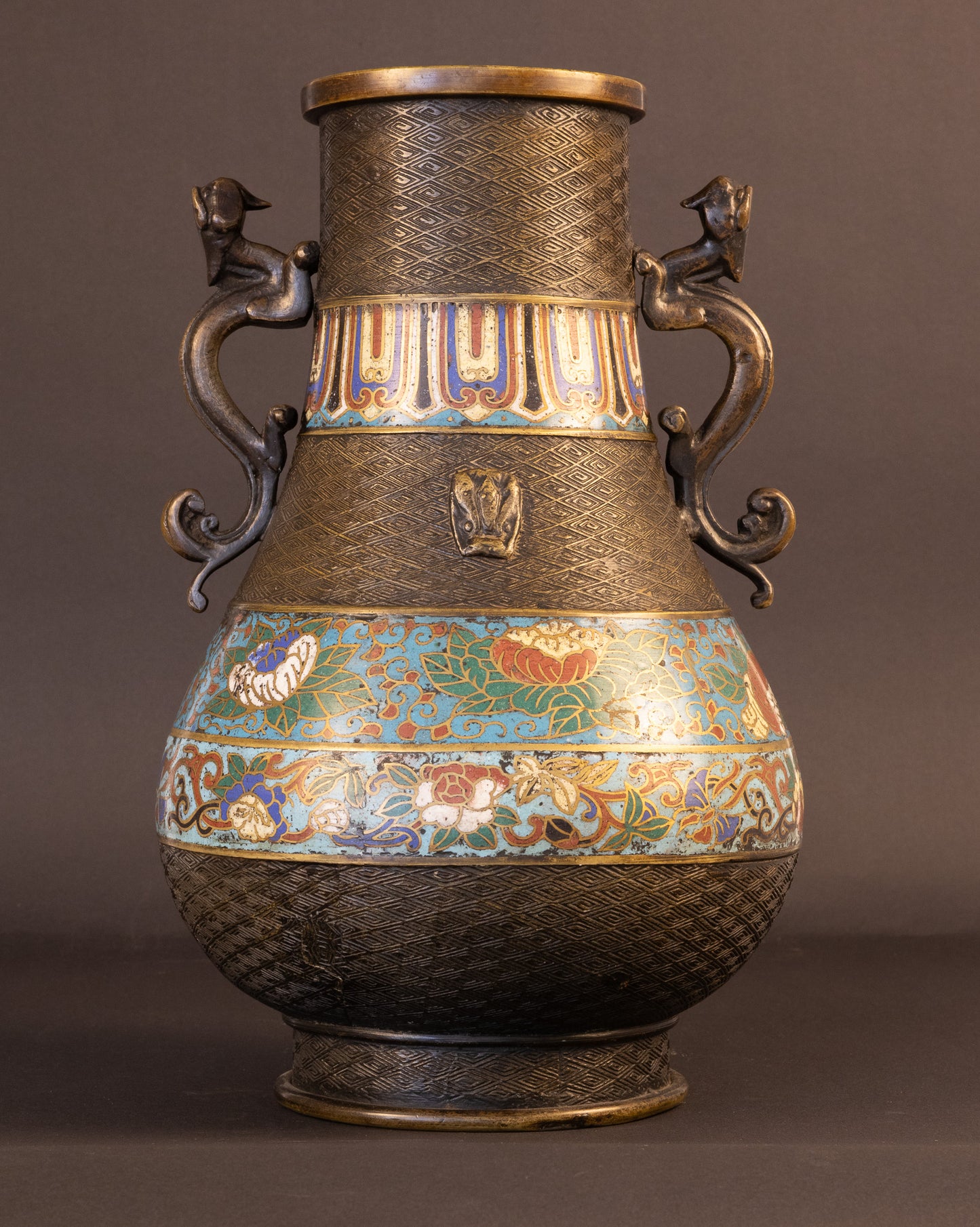Antieke Japanse Meiji-stijl Cloisonné & Bronzen Vaas – ca. 1900