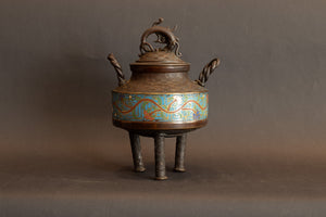 Antieke Chinese Cloisonné Wierookbrander met Olifant-decoratie – 19e Eeuw