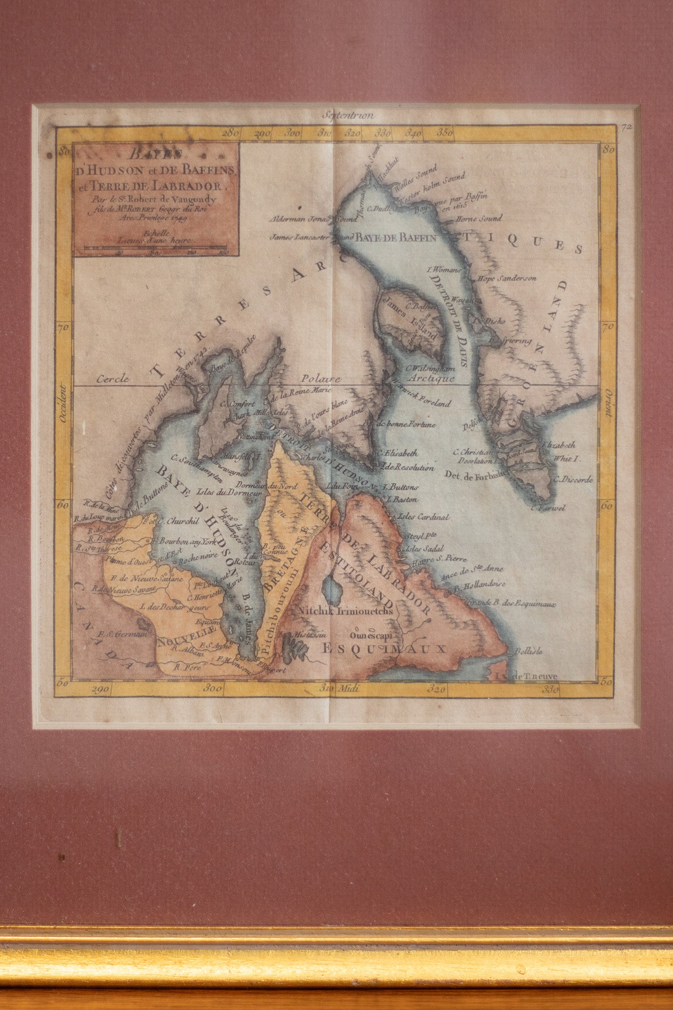 18e-eeuwse kaart: "Baye de Hudson et de Baffins" – Robert de Vaugondy (1749)