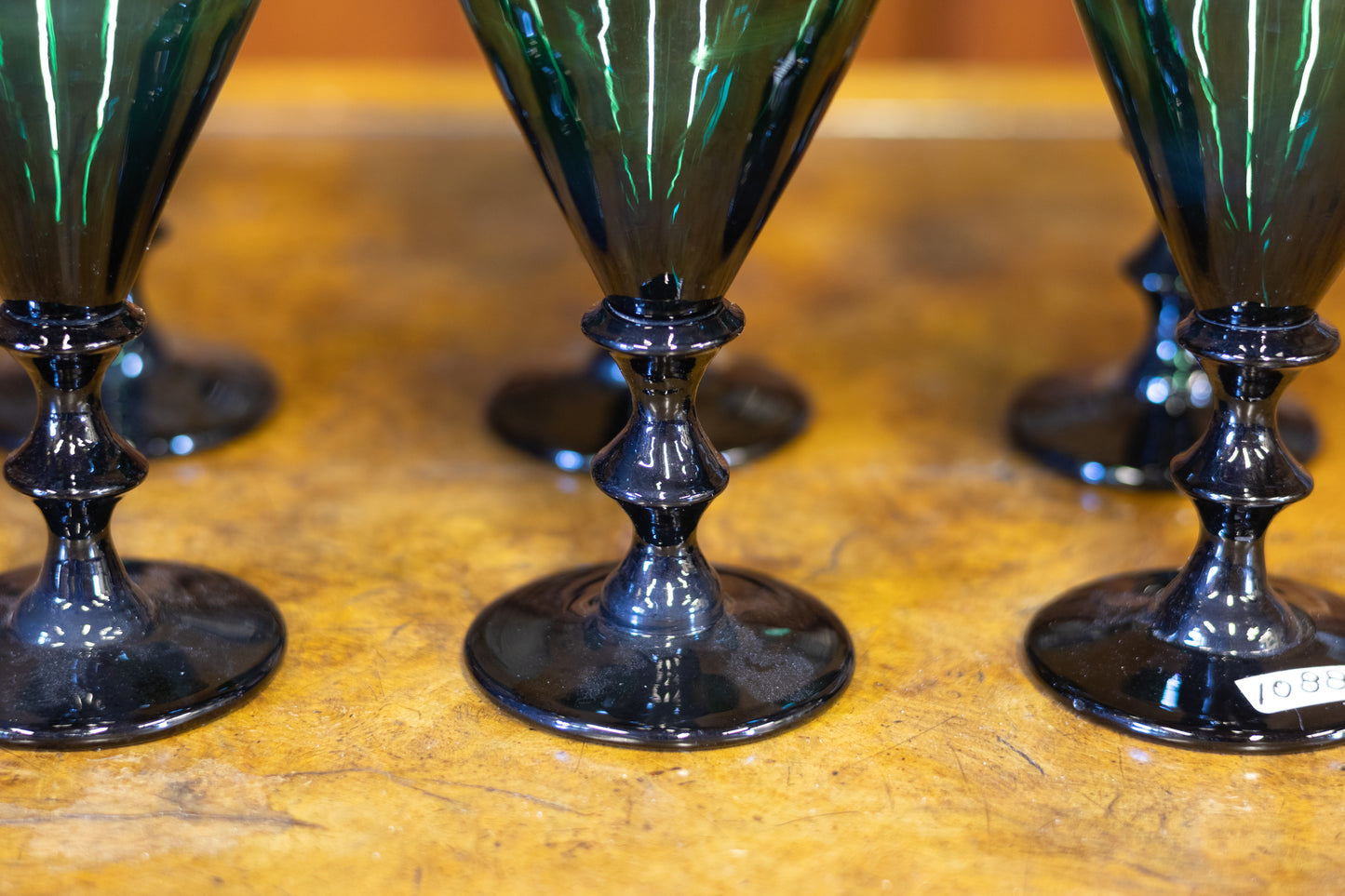Set van 6 Antieke Groene Kelkglazen – Circa 1900