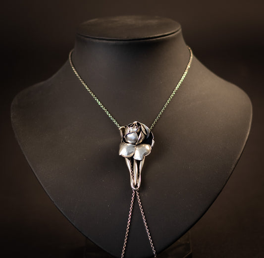 Antieke Zilveren Lariat Schuifketting – Jugendstil Roos