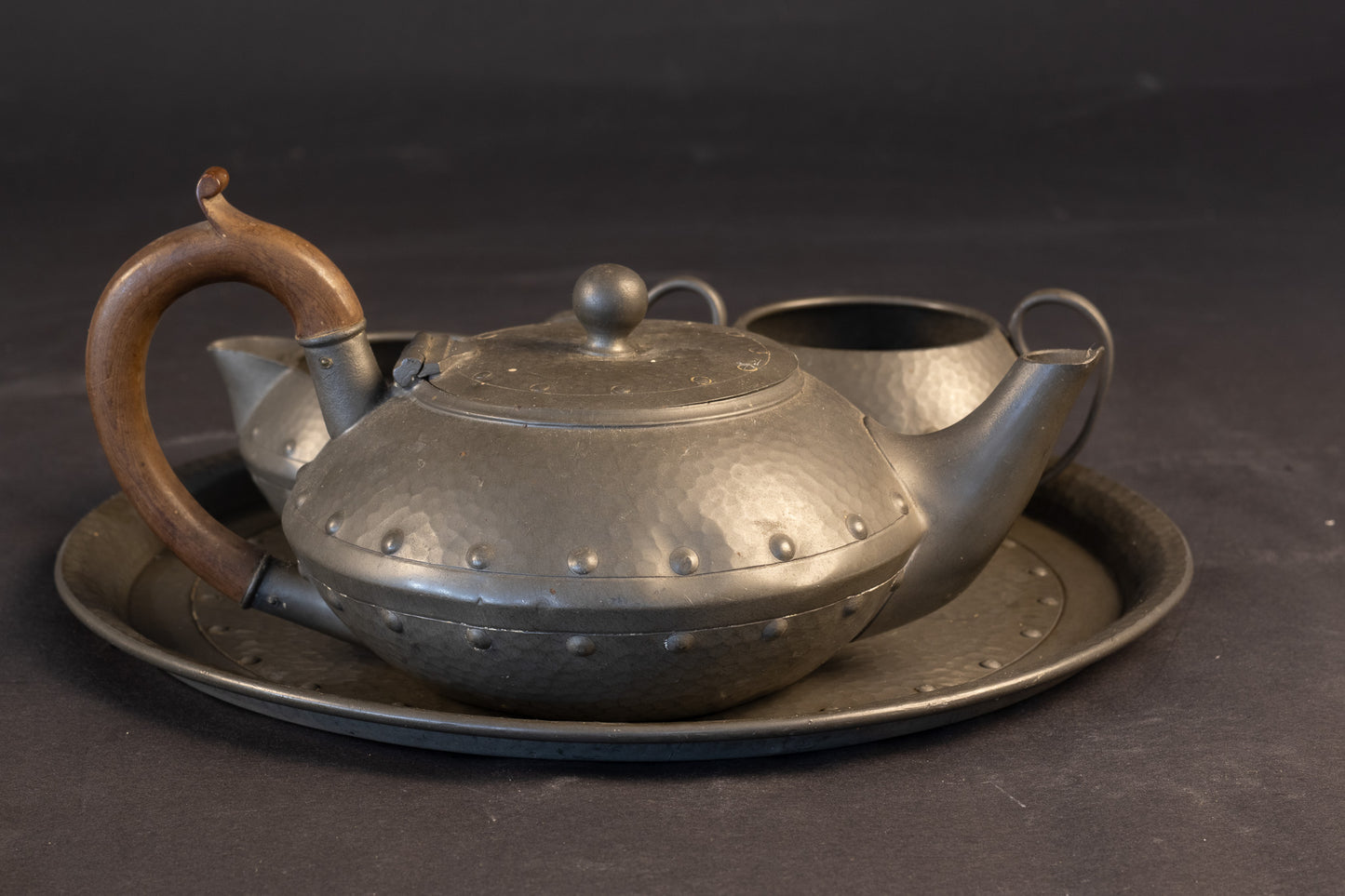 4-delig Arts & Crafts Tinnen Theeservies op Dienblad