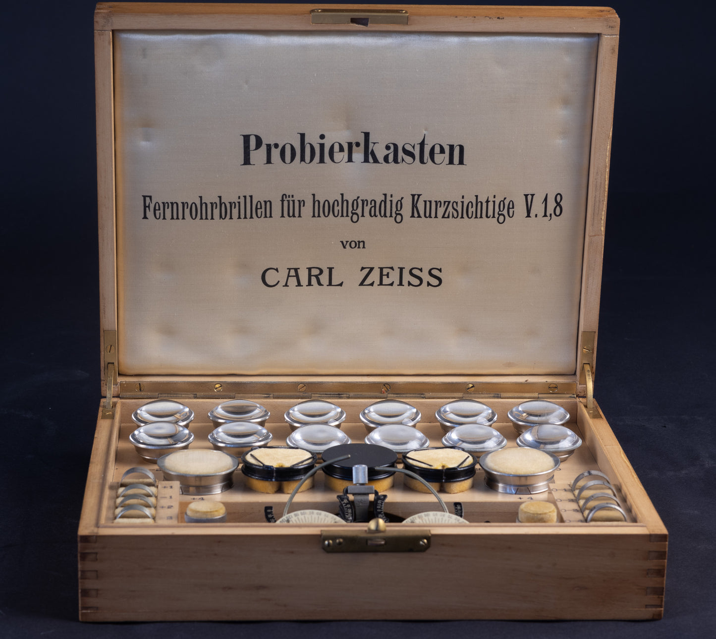 Carl Zeiss Jena - Trial Lens Set "Fernrohrbrillen" (Probierkasten) for Severe Myopia - ca. 1912-1920