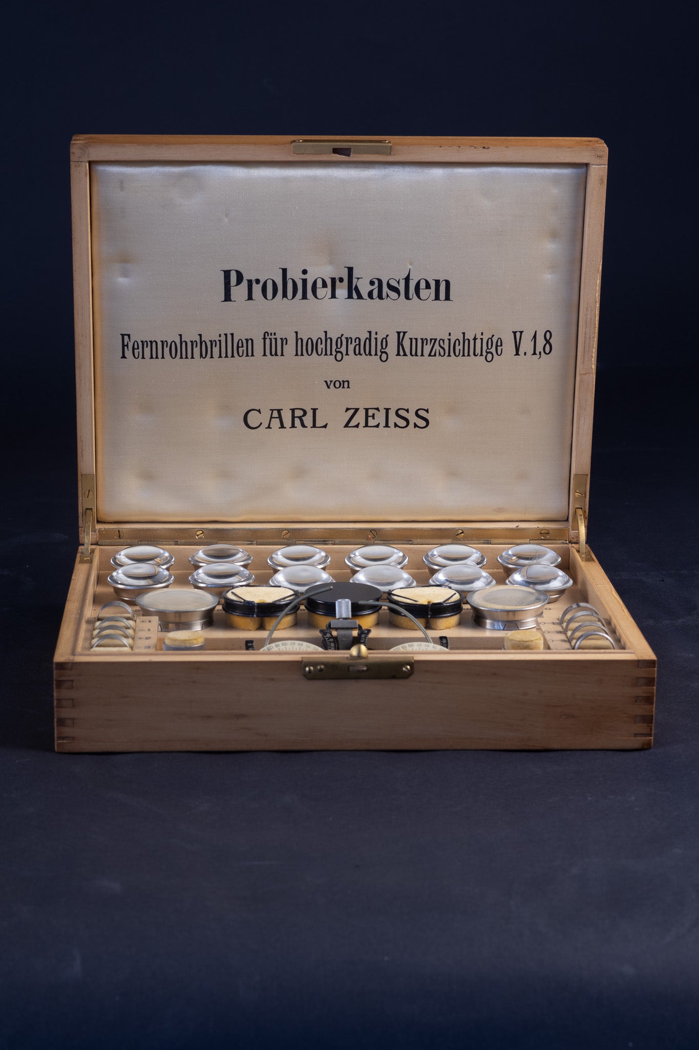 Carl Zeiss Jena - Trial Lens Set "Fernrohrbrillen" (Probierkasten) for Severe Myopia - ca. 1912-1920