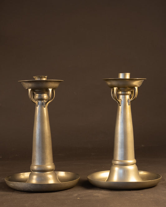 Stel Art Deco Tinnen Kandelaars – Chris van der Hoef voor Gero-Tin (Model 1205, ca. 1925)