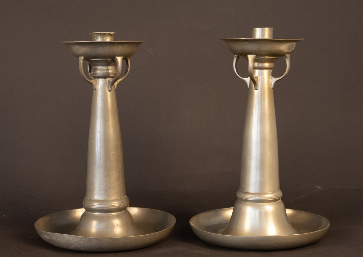 Stel Art Deco Tinnen Kandelaars – Chris van der Hoef voor Gero-Tin (Model 1205, ca. 1925)