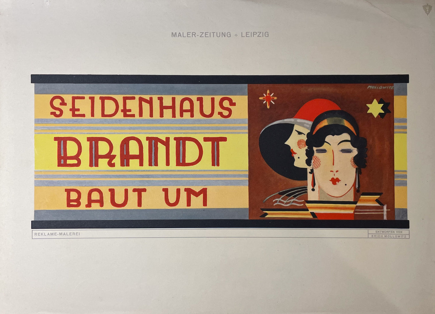 Originele Art Deco Reclamelitho "Seidenhaus Brandt" – Erich Mollowitz (ca. 1928)