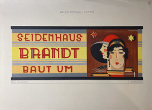 Originele Art Deco Reclamelitho "Seidenhaus Brandt" – Erich Mollowitz (ca. 1928)