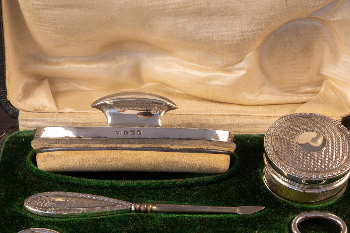 Antieke 6-delige Sterling Zilveren Manicureset in Originele Cassette – Birmingham 1917, Synyer & Beddoes