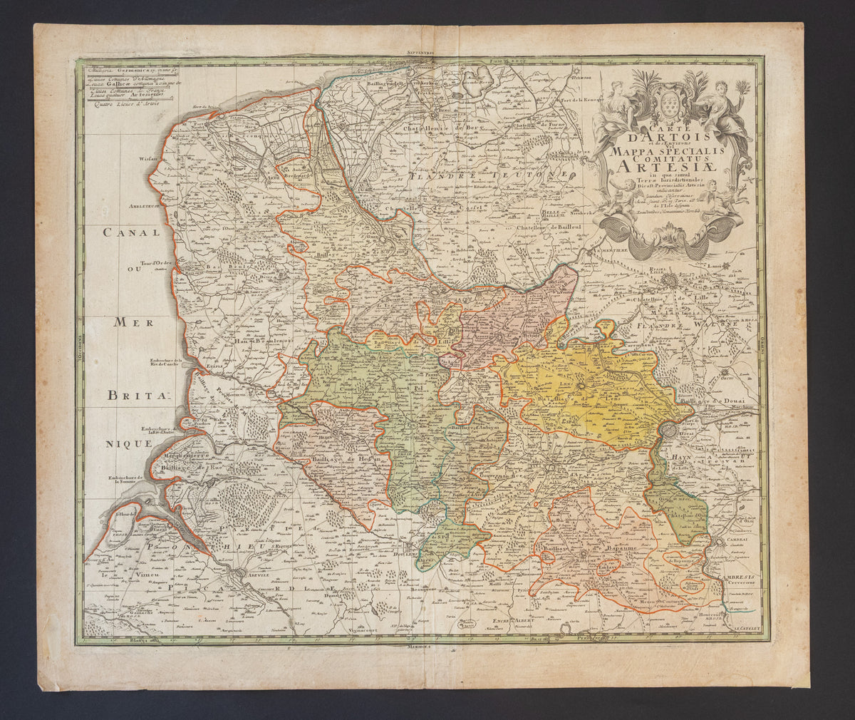 18e-eeuwse Kopergravure Graafschap Artesië (Artois) & Frans-Vlaanderen – Homann Heirs (ca. 1740)