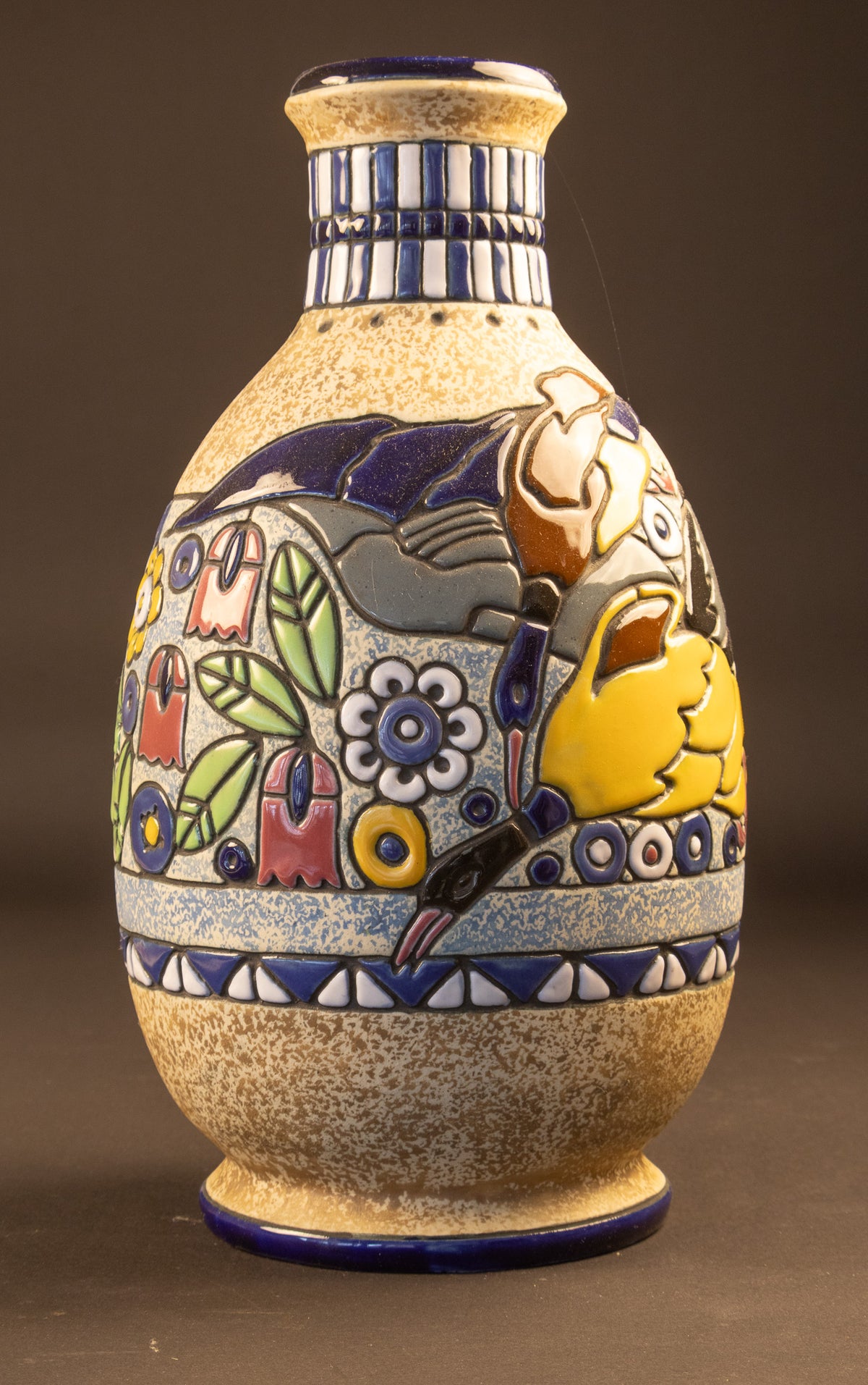 Grote Art Deco Vaas met Gestileerd Vogeldecor – Amphora (Turn-Teplitz), ca. 1920–1930