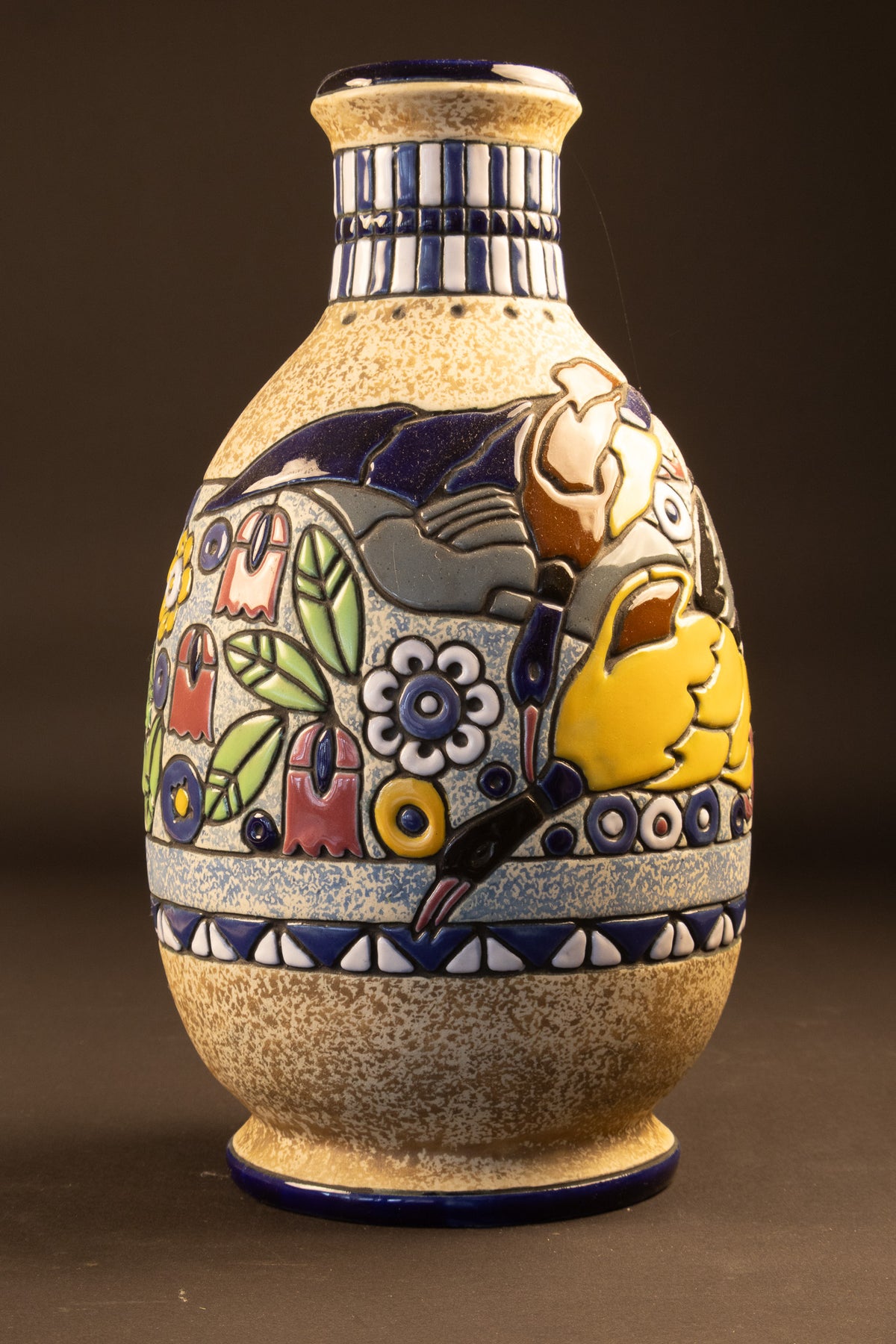 Grote Art Deco Vaas met Gestileerd Vogeldecor – Amphora (Turn-Teplitz), ca. 1920–1930
