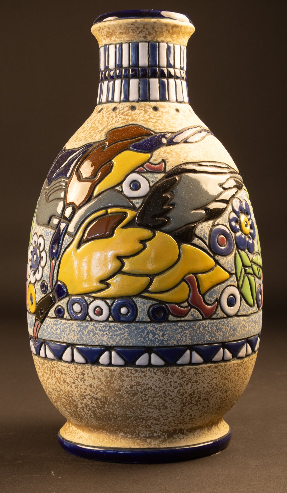Grote Art Deco Vaas met Gestileerd Vogeldecor – Amphora (Turn-Teplitz), ca. 1920–1930