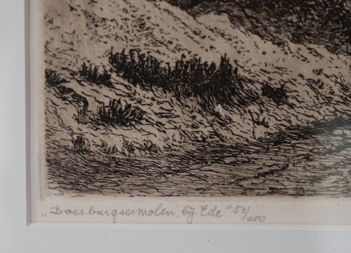 Originele ets „Doesburgermolen, bij Ede” – C. van de Weerd – Oplage 53/200 – 72 × 51 cm