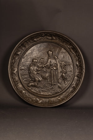 Monumentalhistorisches gusseisernes Reliefbild – „Jakob und Äsa“ – Deutschland, ca. 1870–1890 (Ø 40 cm / 6,3 kg)