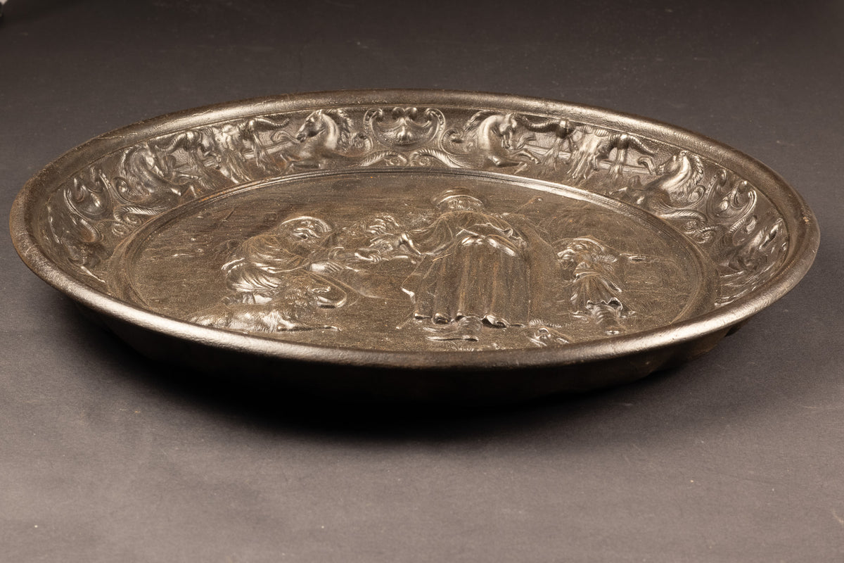 Monumentalhistorisches gusseisernes Reliefbild – „Jakob und Äsa“ – Deutschland, ca. 1870–1890 (Ø 40 cm / 6,3 kg)