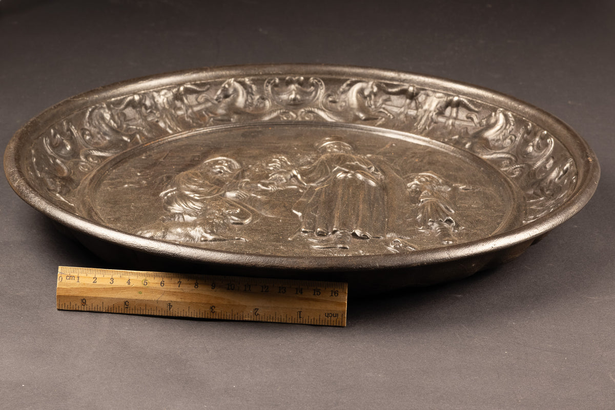 Monumentalhistorisches gusseisernes Reliefbild – „Jakob und Äsa“ – Deutschland, ca. 1870–1890 (Ø 40 cm / 6,3 kg)