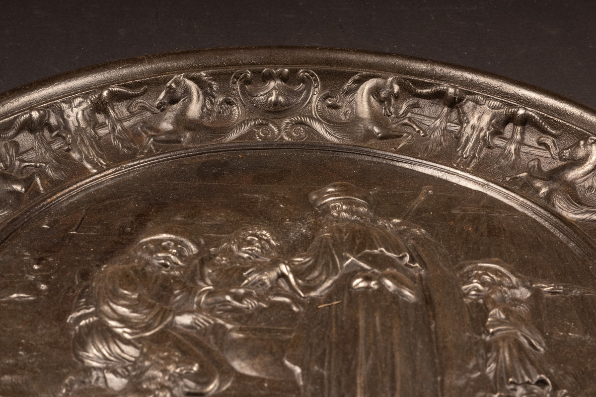 Monumentalhistorisches gusseisernes Reliefbild – „Jakob und Äsa“ – Deutschland, ca. 1870–1890 (Ø 40 cm / 6,3 kg)
