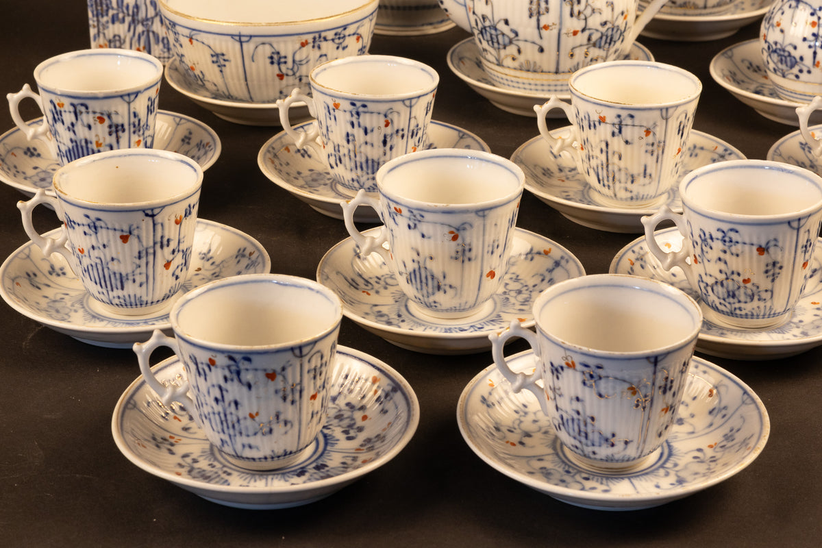 Antiek 32-delig Thüringer porseleinen thee- en koffieservies in Imari-decor – Wallendorf, ca. 1775–1790