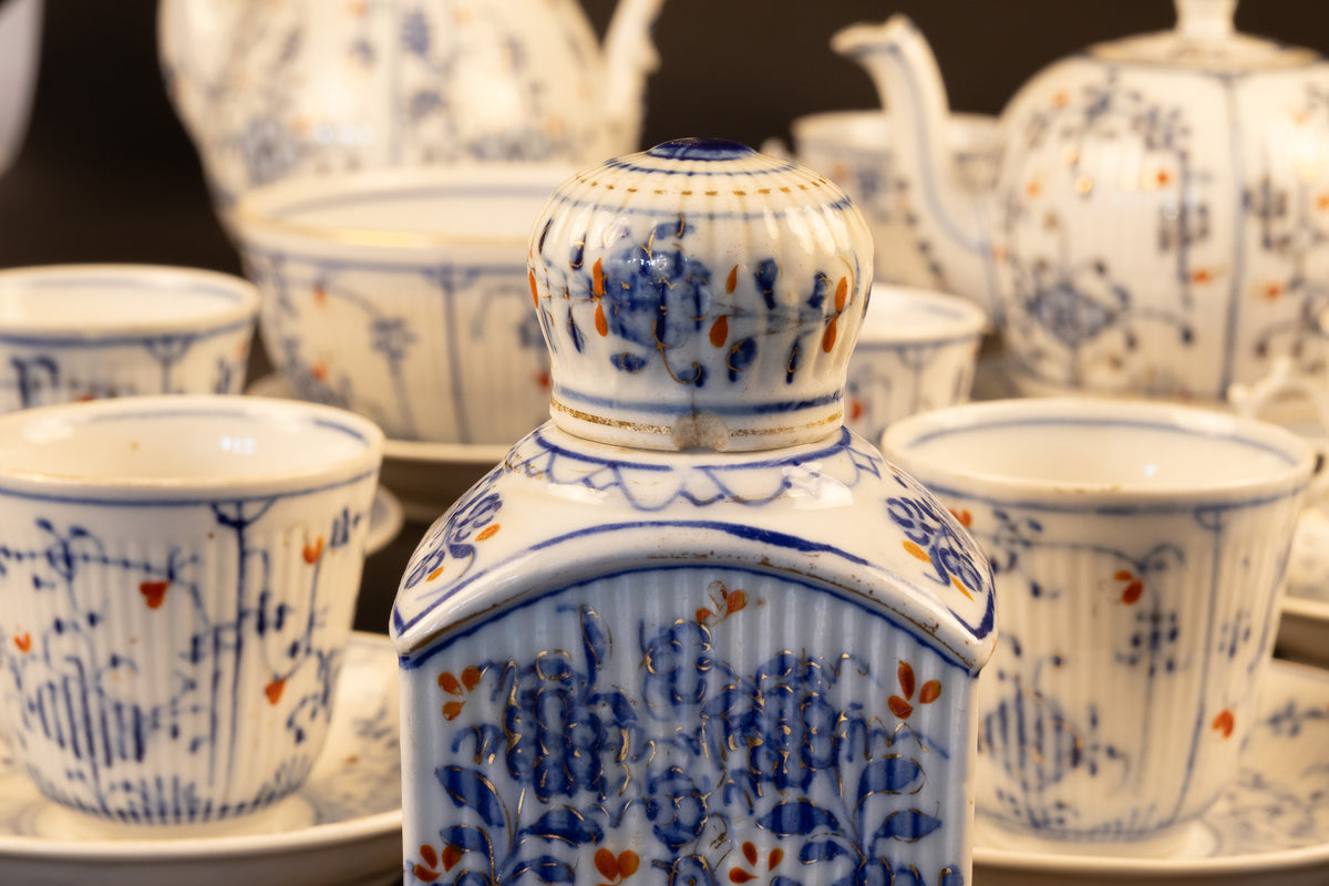 Antiek 32-delig Thüringer porseleinen thee- en koffieservies in Imari-decor – Wallendorf, ca. 1775–1790
