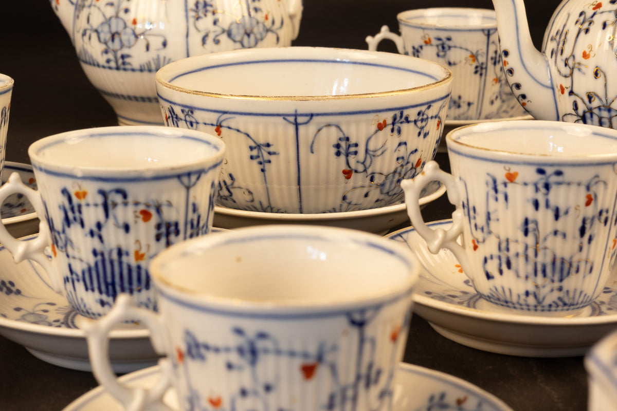 Antiek 32-delig Thüringer porseleinen thee- en koffieservies in Imari-decor – Wallendorf, ca. 1775–1790