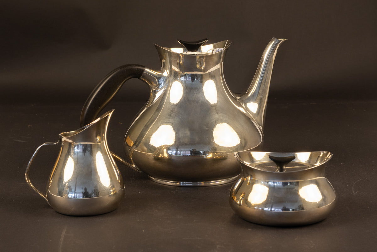 Deens Design 3-delig Verzilverd Theeservies – Hans Bunde voor Carl M. Cohr (ca. 1955–1960)